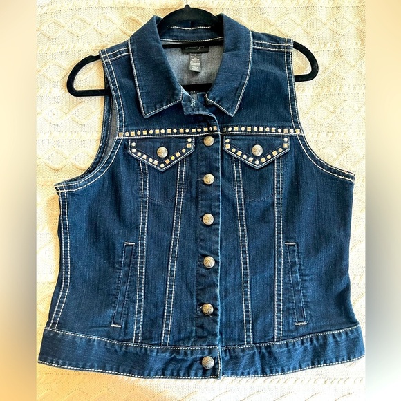 Style & Co. Premium Jeans Denim Button Down Vest Women’s size Large - Picture 1 of 14